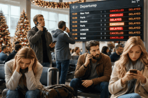 Wartebereich eines Flughafens mit Flugausfall